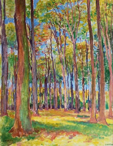 Forest In Himmelpforten In Spring Oil Painting by Julius Wohlers