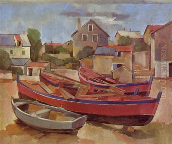 Ruderboote Am Strand Eines Fischerortes Oil Painting by Otto Wohlfahrt