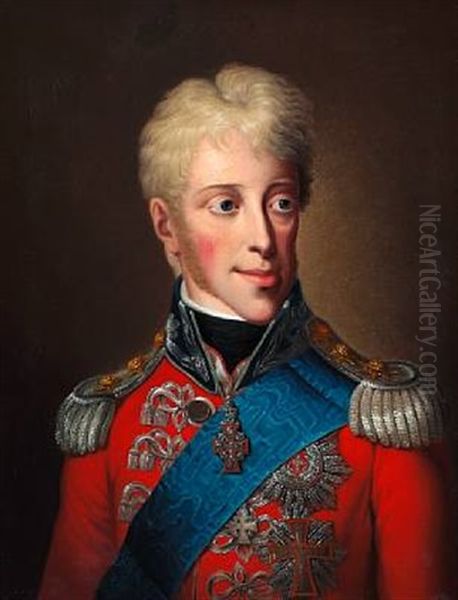 Portrait Of Frederik Vi (1784-1839) In Gala Uniform Wearing The Order Of The Elephant, A Silver Merit Cross And Badge And Breast Star As A Grand Commander Of The Order Of Dannebrog (after F. C. Groger) Oil Painting by Christoph Wilhelm Wohlien