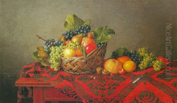 Composizione Di Frutta Su Un Tappeto Oil Painting by Christoph Wilhelm Wohlien