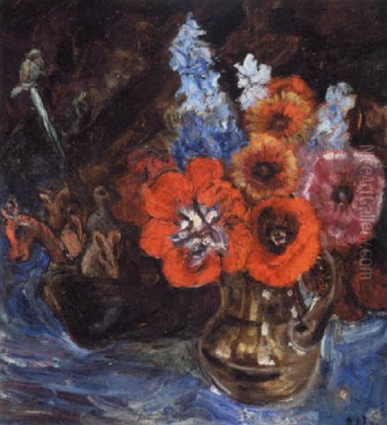 Opstilling Med Blomster I Vase Oil Painting by Nikolaus (Niko) Woehlk