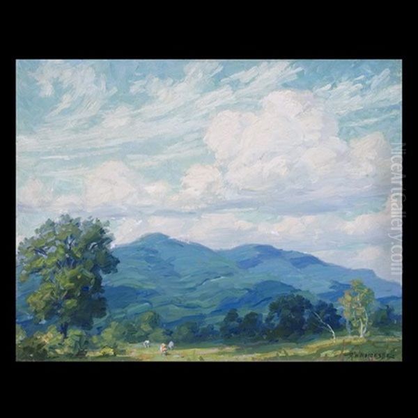 Mountain Landscape With Cows Oil Painting by Ronau William Woiceske