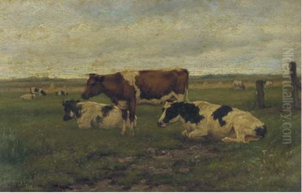 Cattle In A Meadow Oil Painting by Herman Gerhardus Wolbers