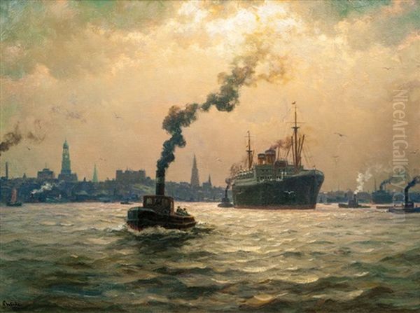 Port Of Hamburg Oil Painting by Paul Wolde