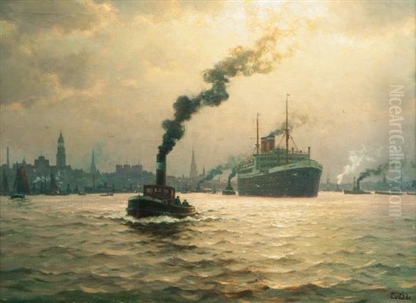 Port Of Hamburg Oil Painting by Paul Wolde