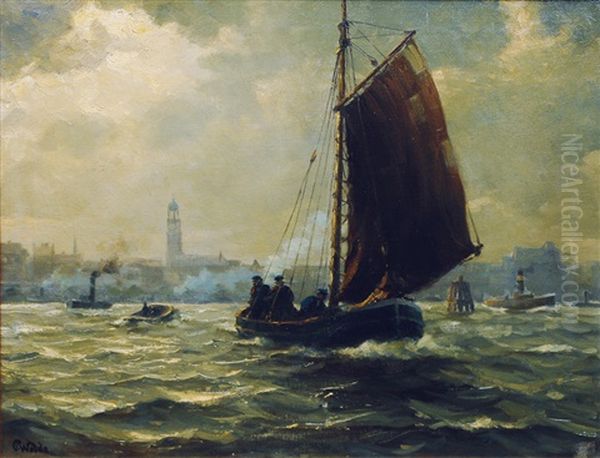 Fishing Boat At The Harbour Of Hamburg Oil Painting by Paul Wolde