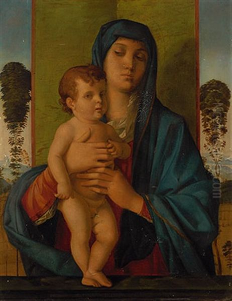 Madonna Mit Kind (after Bellini) Oil Painting by Augusto Wolf