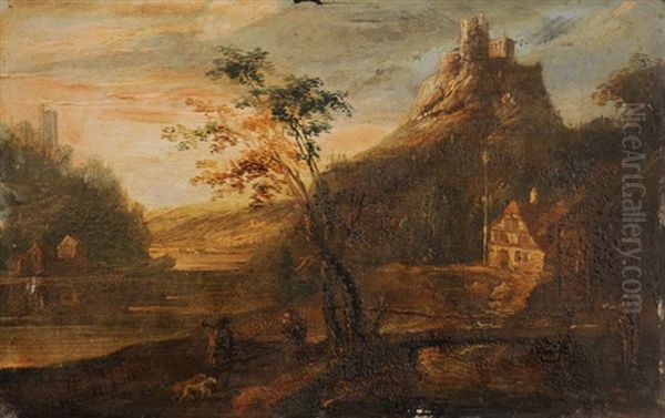 Felsige Flusslandschaft Mit Zwei Burgruinen Oil Painting by Caspar Wolf