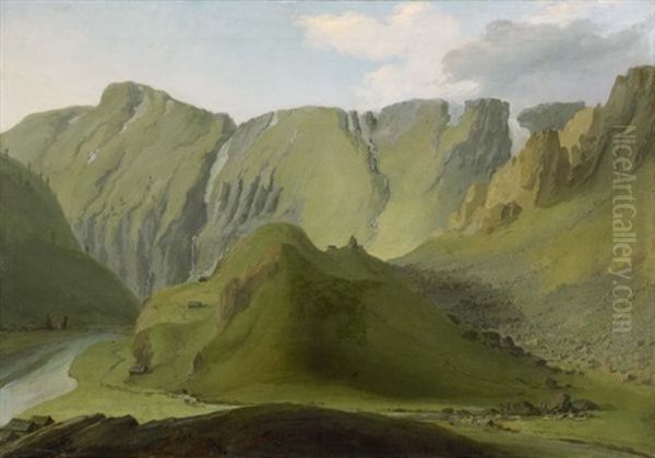 Rhone Bei Gletsch Mit Gadmerfluh, Tellistock Und Wendenstock (rhone Near Gletsch With Gadmerfluh, Tellistock And Wendenstock) Oil Painting by Caspar Wolf