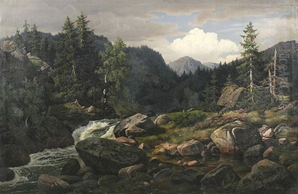 Voralpenlandschaft Mit Gebirgsbach Oil Painting by Max Wolf