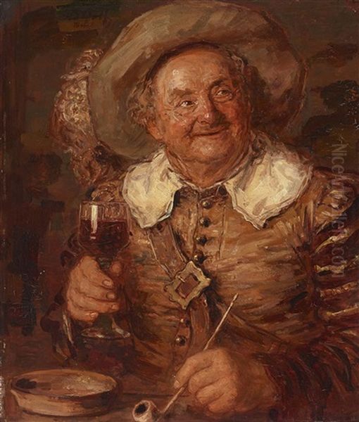 Landsknecht Mit Weinglas Und Pfeife Oil Painting by Rudolf Robert Wolf