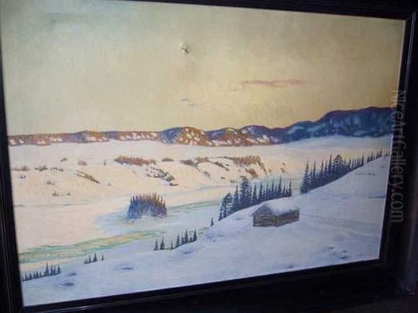 Paysage De Neige Oil Painting by August Bromse