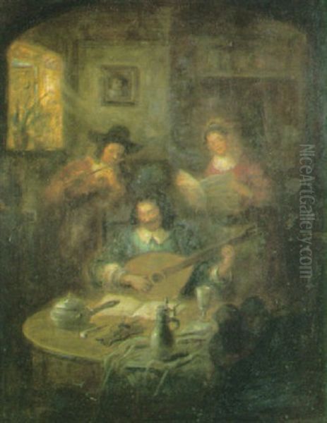 Musikstunde Oil Painting by Rudolf Robert Wolf