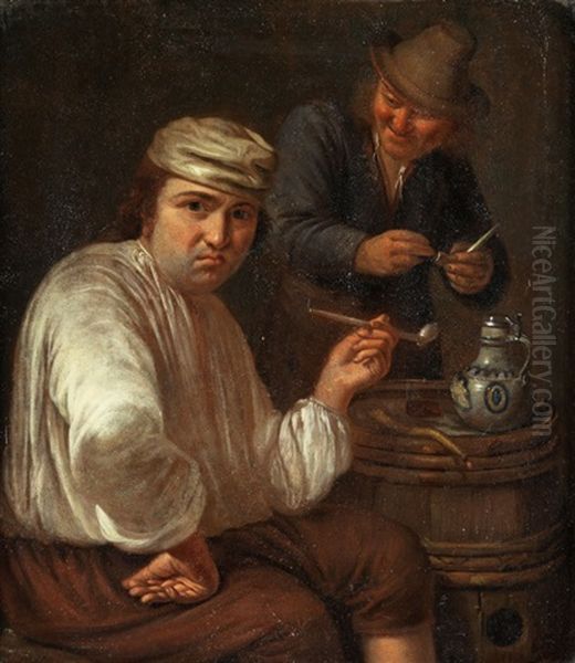 Zwei Pfeifenraucher And Einem Fasstisch Oil Painting by Artus Wolfaerts