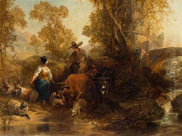 Southern Landscape Oil Painting by Jan Baptist Wolfaerts