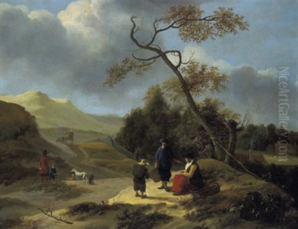 Rastende Bauern Und Reisende In Einer Hugeligen Landschaft Oil Painting by Jan Baptist Wolfaerts