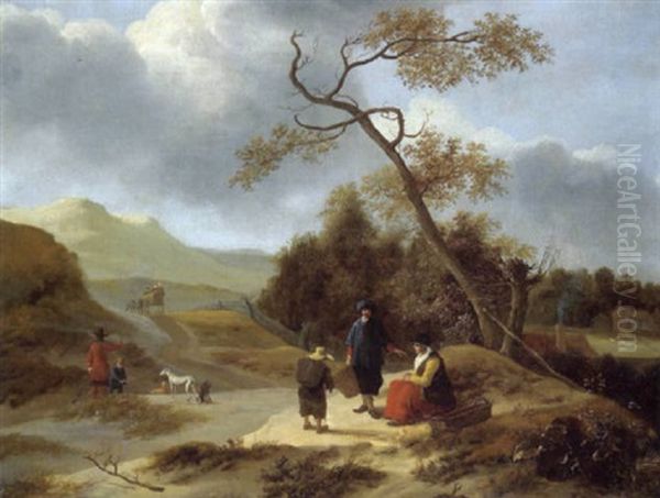 Rastende Bauern Und Reisende In Einer Hugeligen Landschaft Oil Painting by Jan Baptist Wolfaerts