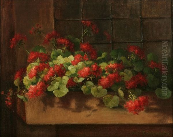 Red Geraniums In A Window Box Oil Painting by Sarah Bender de Wolfe