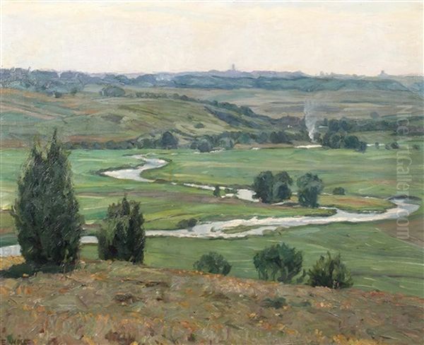 Landschaft Mit Maanderndem Fluss Im Tal Oil Painting by Eugen Wolff