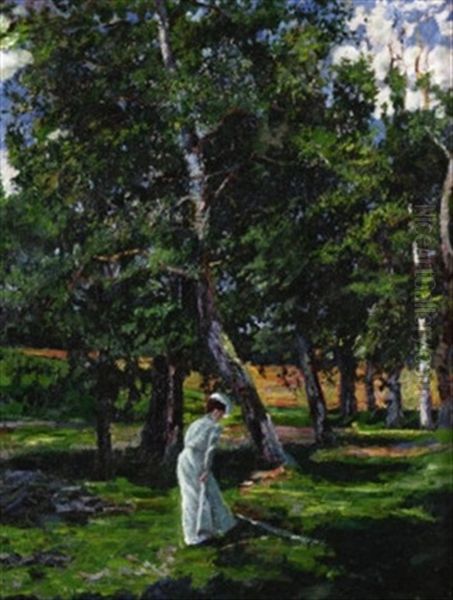 Dame In Sommerlicher Waldlandschaft Oil Painting by Eugen Wolff