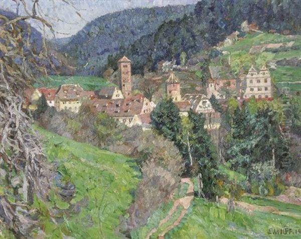 Blick Auf Eine Schwabische Ortschaft (filseck, Hechingen) Oil Painting by Eugen Wolff