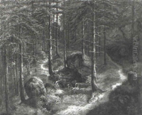 Die Quelle Im Wald Oil Painting by Friedrich Anton (Hundewolf) Wolff