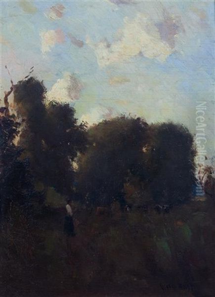 Figure In Wooded Landscape Oil Painting by Gustav Wolff