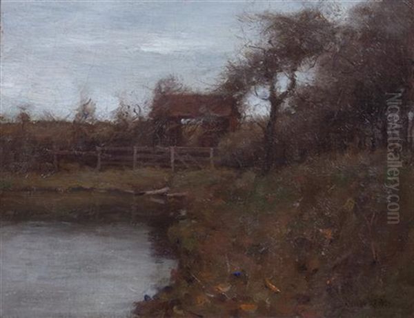 Autumn Landscape With Lake Oil Painting by Gustav Wolff