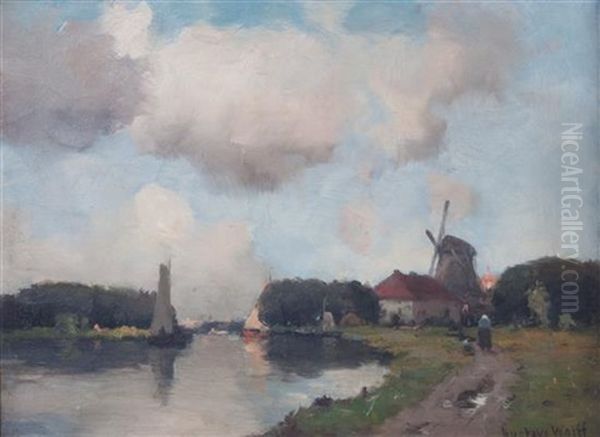 Landscape With Windmill Oil Painting by Gustav Wolff