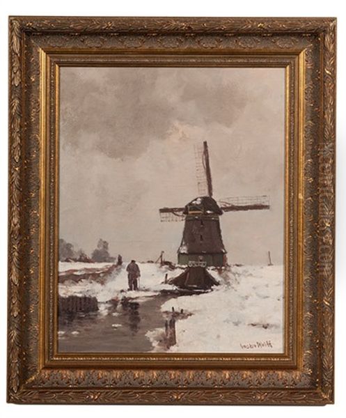 Winter Landscape Oil Painting by Gustav Wolff