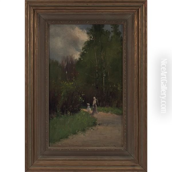 Figures On A Path Oil Painting by Gustav Wolff