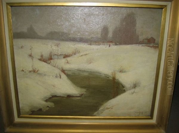 Winter River Landscape Oil Painting by Gustav Wolff