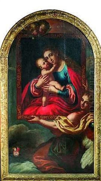 Ein Engel Prasentiert Ein Gemaltes Gnadenbild Madonna Mit Kind Oil Painting by Johann Andreas Wolff