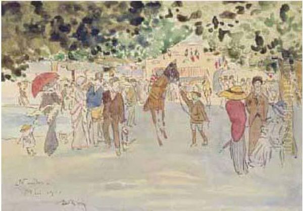 Aux Courses, Le Rond Depresentation, 1912. Oil Painting by Achille Bron