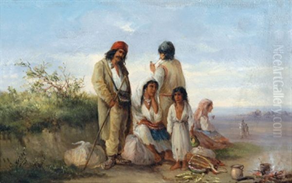 Wallachische Zigeuner In Siebenburgen Oil Painting by Joseph Wolfram