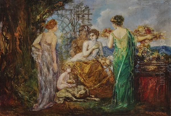 Mythological Scene Oil Painting by Friedrich Ernst Wolfrom