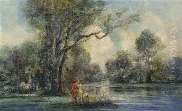 Badende Am Waldteich Oil Painting by Friedrich Ernst Wolfrom