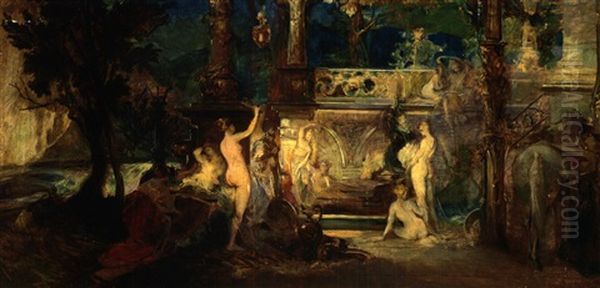 Figurenreiche Szenerie In Einem Harem Oil Painting by Friedrich Ernst Wolfrom