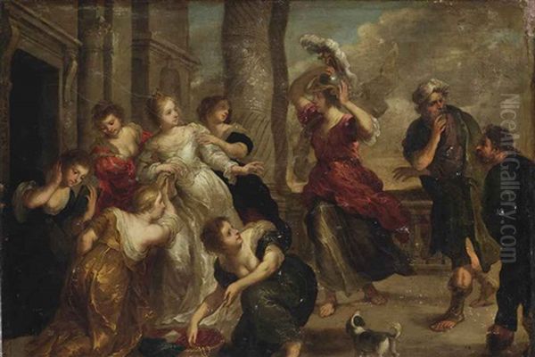 Achilles And The Daughters Of Lycomedes Oil Painting by Victor Wolfvoet the Younger