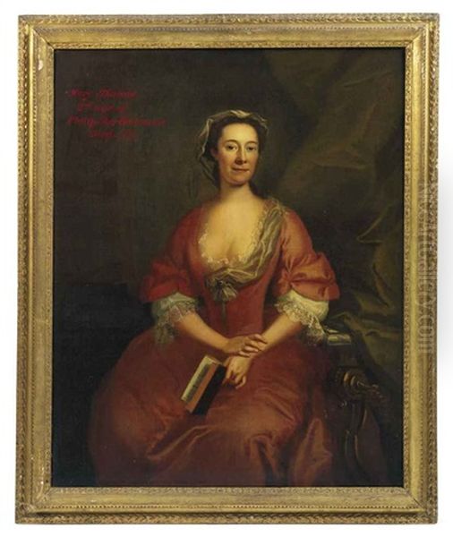 Portrait Of Mary Thomas, Second Wife Of Philip Bartholomew, In A Pink Dress With A Lace Collar And Sleeves, Seated In An Interior, Holding An Open Book... Oil Painting by John Wollaston