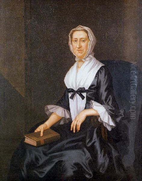 Portrait Of Mrs. Philip Livingston Seated With Book Oil Painting by John Wollaston