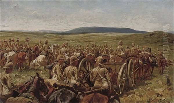 The Royal Horse Artillery And Mounted Infantry Crossing The Veldt Oil Painting by William Barnes Wollen