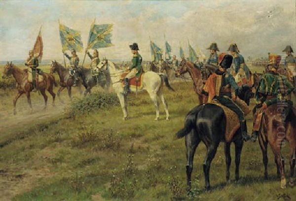 Battle Of Jena, Saluting The Trophies Of War Oil Painting by William Barnes Wollen