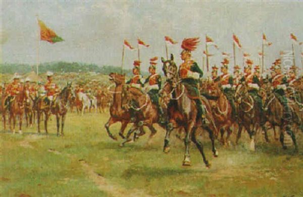 A Troop Of Lancers In Review Before King George V Oil Painting by William Barnes Wollen