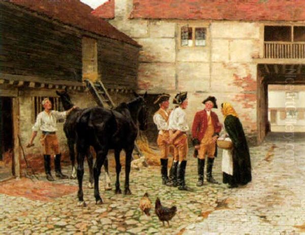 In The Stable Yard Oil Painting by William Barnes Wollen