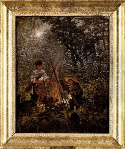 Forest Bonfire Oil Painting by Stanislaw Polian Wolski