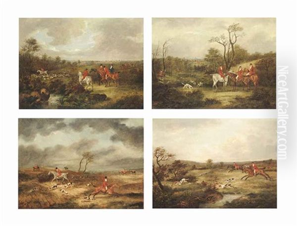 The Off; On The Scent; Across The Fields; The Kill (4 Works) Oil Painting by Dean Wolstenholme the Elder