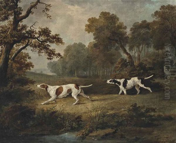 Gun Dogs In An Extensive Landscape Oil Painting by Dean Wolstenholme the Elder