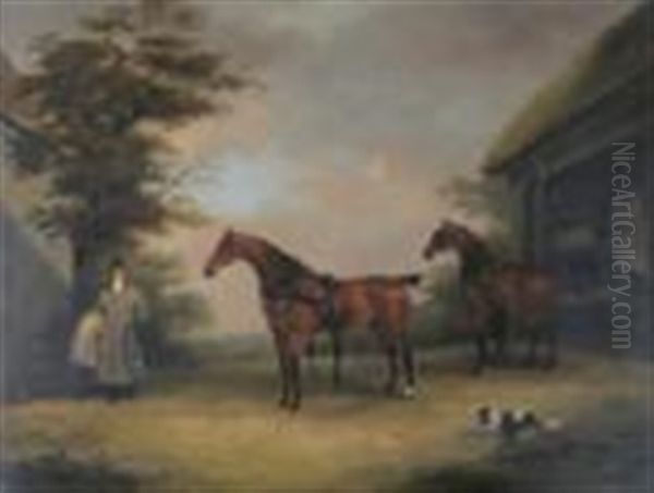 Mr Thomas Cole's Carriage Horses Oil Painting by Dean Wolstenholme the Elder