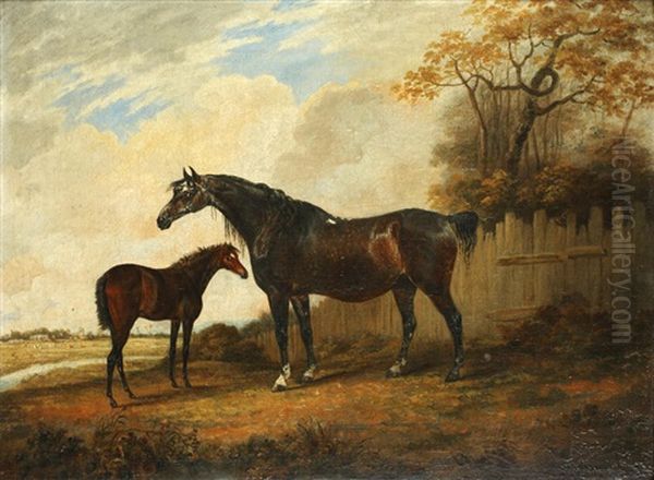 Horse And Foal In A Parkland Setting Oil Painting by Dean Wolstenholme the Younger